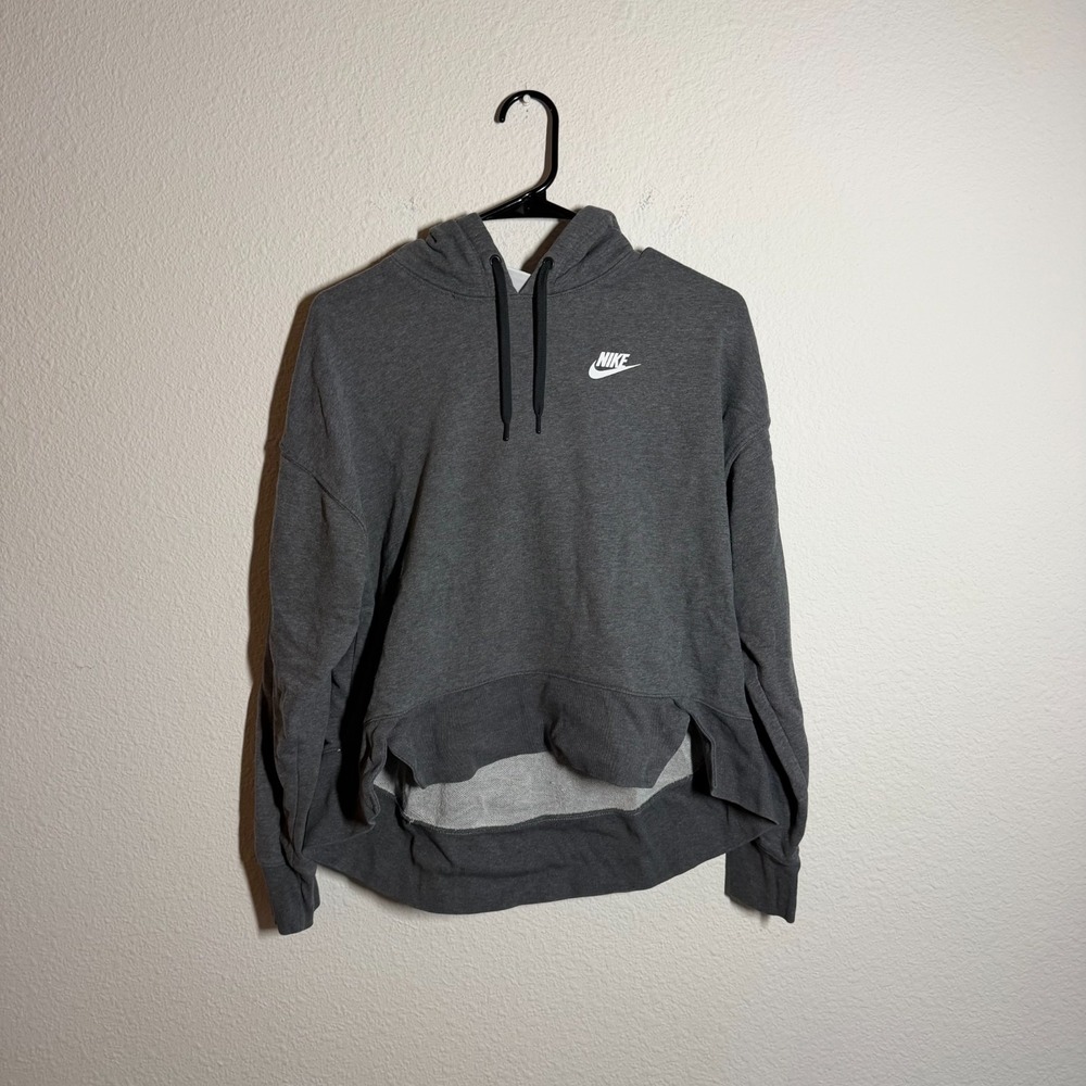 Nike Hoodie Womens Small Heather Charcoal Gray Logo High Low Hem Ribbed Casual